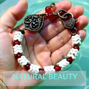Gorgeous One-of-a-kind Bracelet - Red Agates + Creamy Howlite + Copper Elements